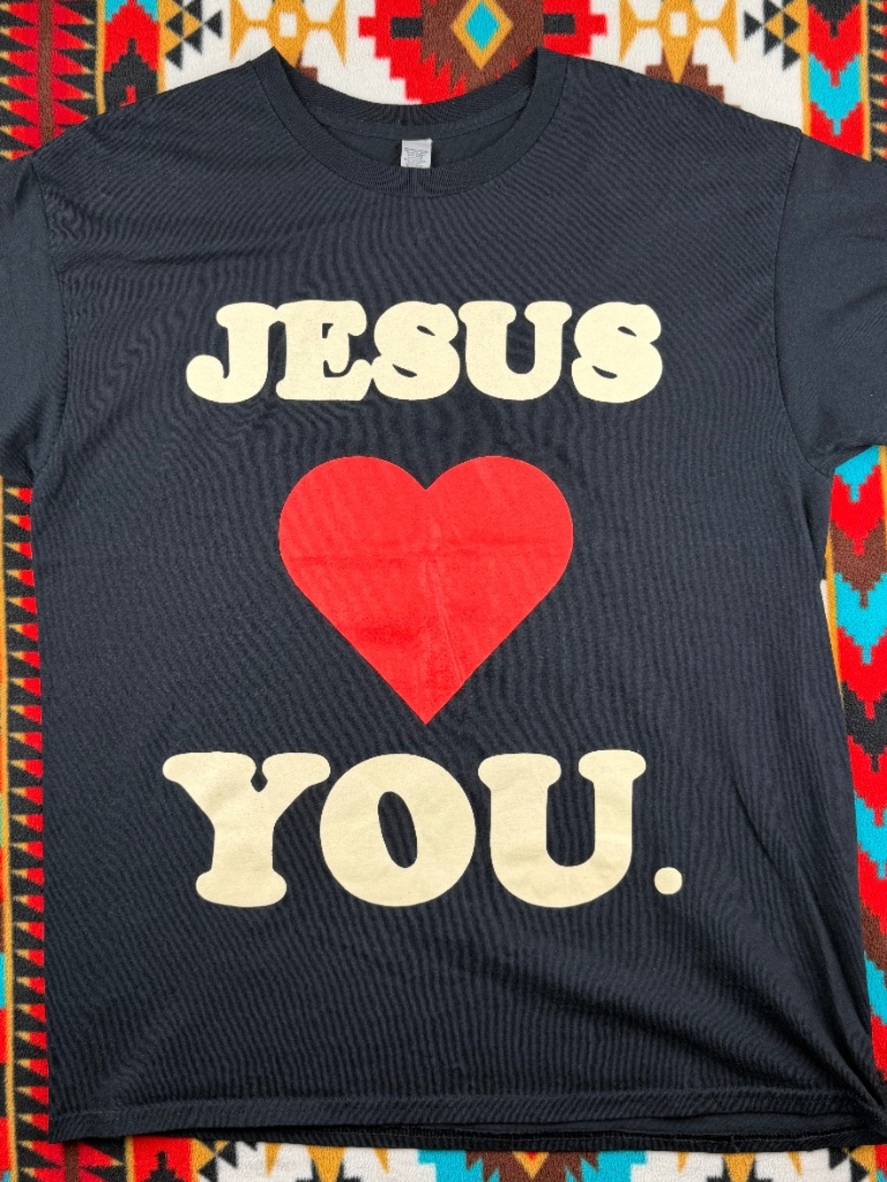 Jesus Loves You Graphic T Shirt Black Christian Faith Tee Large